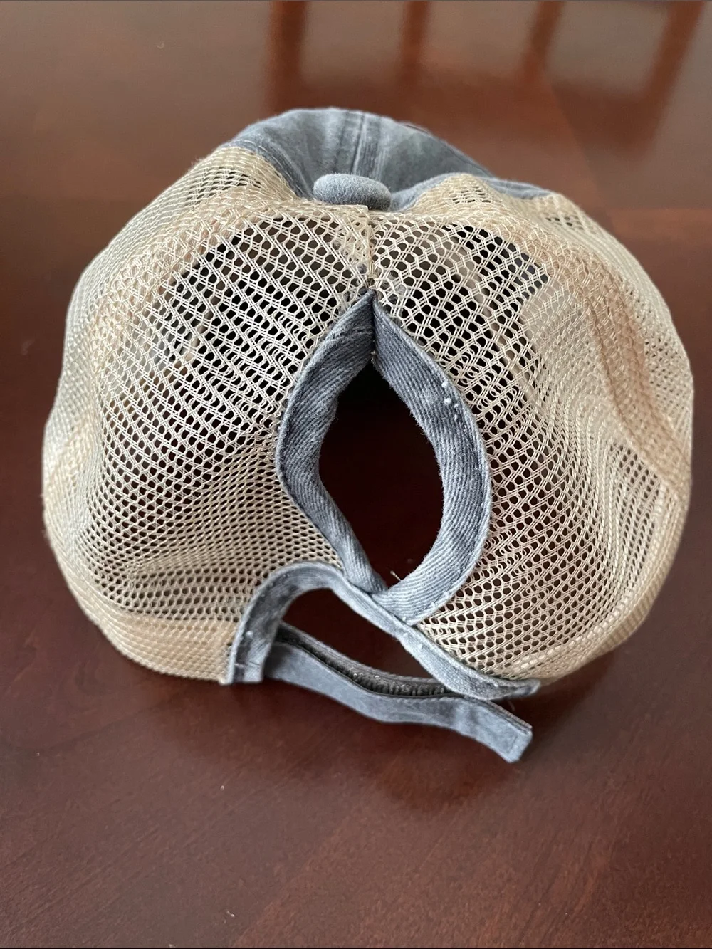 Baseball Mom Distressed Trucker Hat - Gray and Tan